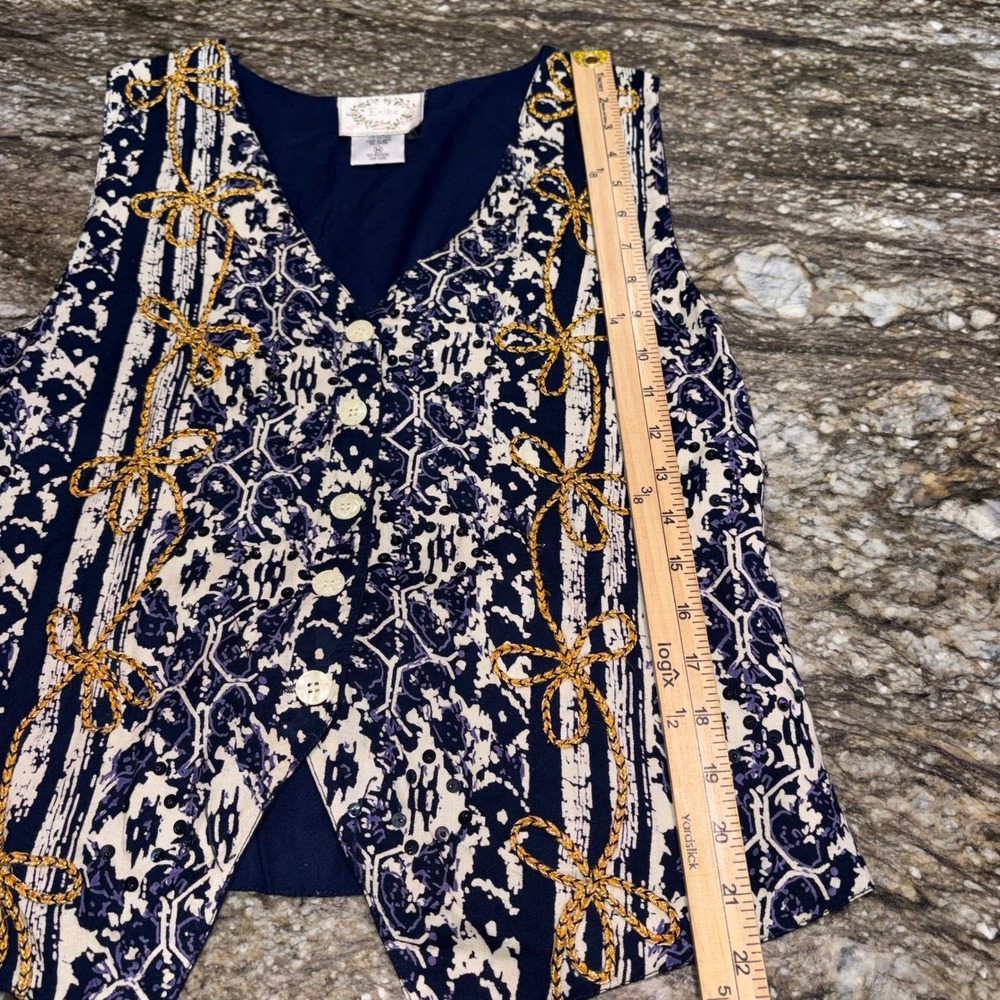 Vintage Embroidered Sequin Vest Womens M Navy Blue Excellent Erika - Picture 4 of 7